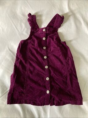 GAP Deep Plum Button-Down Overall Dress with Ruffle Straps